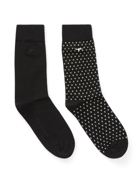 RM Williams S26 Nelson Polka Dot Socks - 2 pk - BlackCream