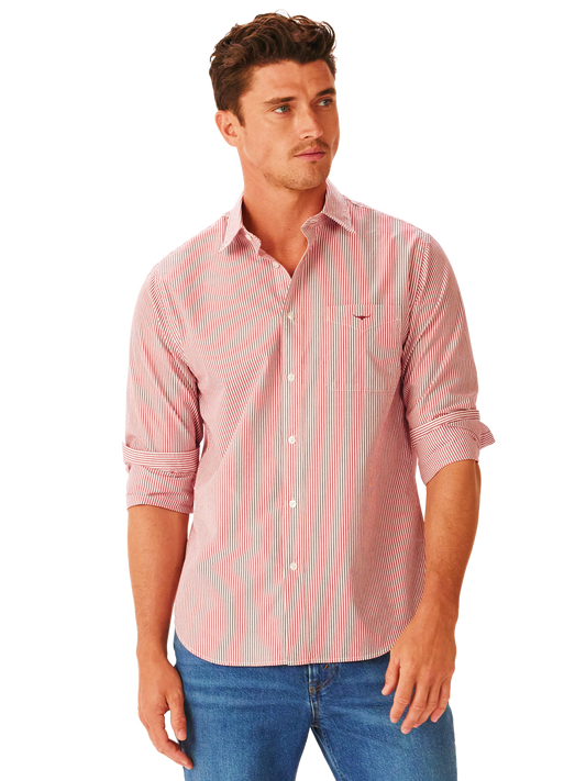 RM Williams W25 Regular Poplin Stripe Shirt - Red White