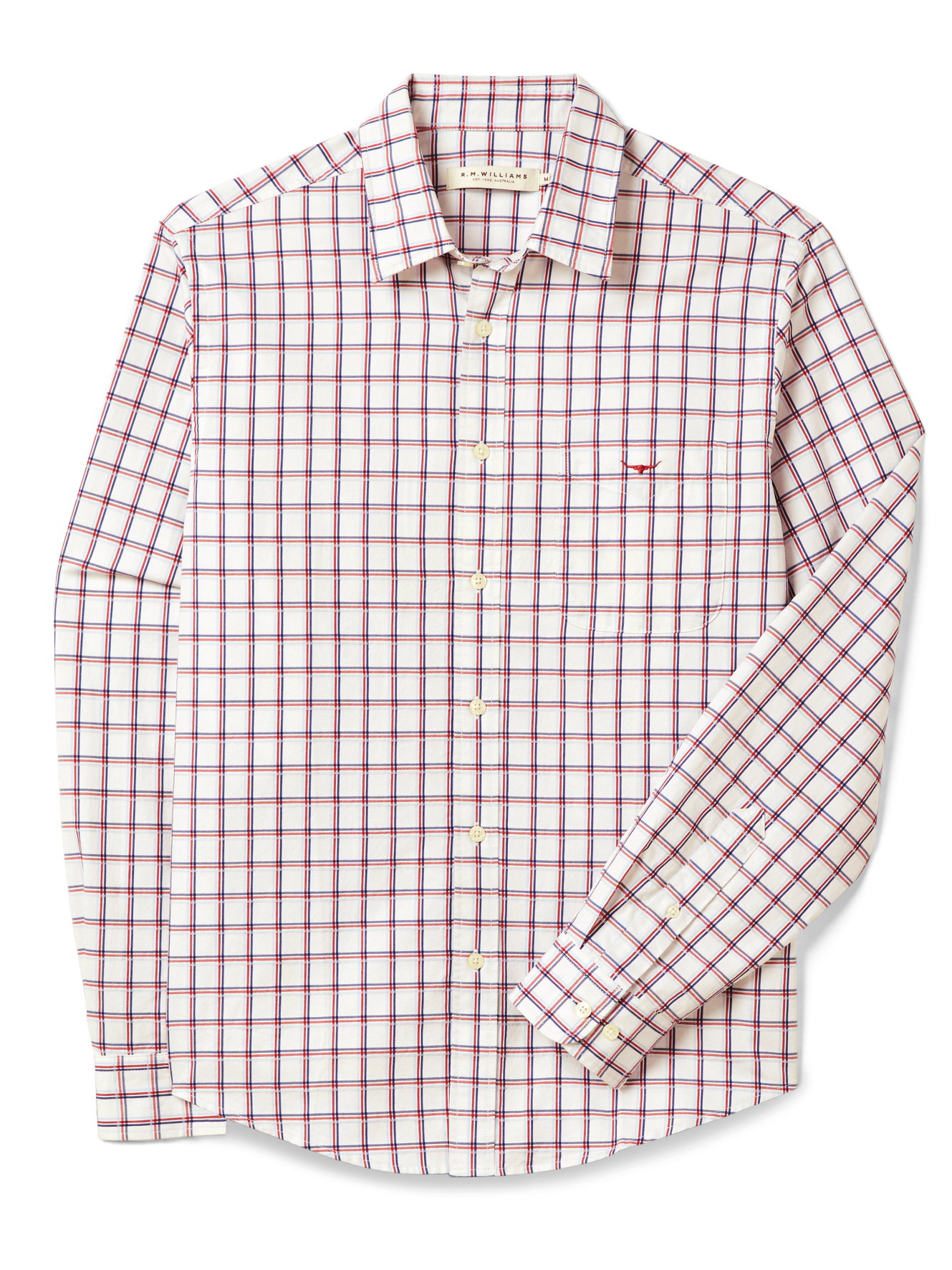 RM Williams W25 Classic Twill Check Shirt - White Red Navy