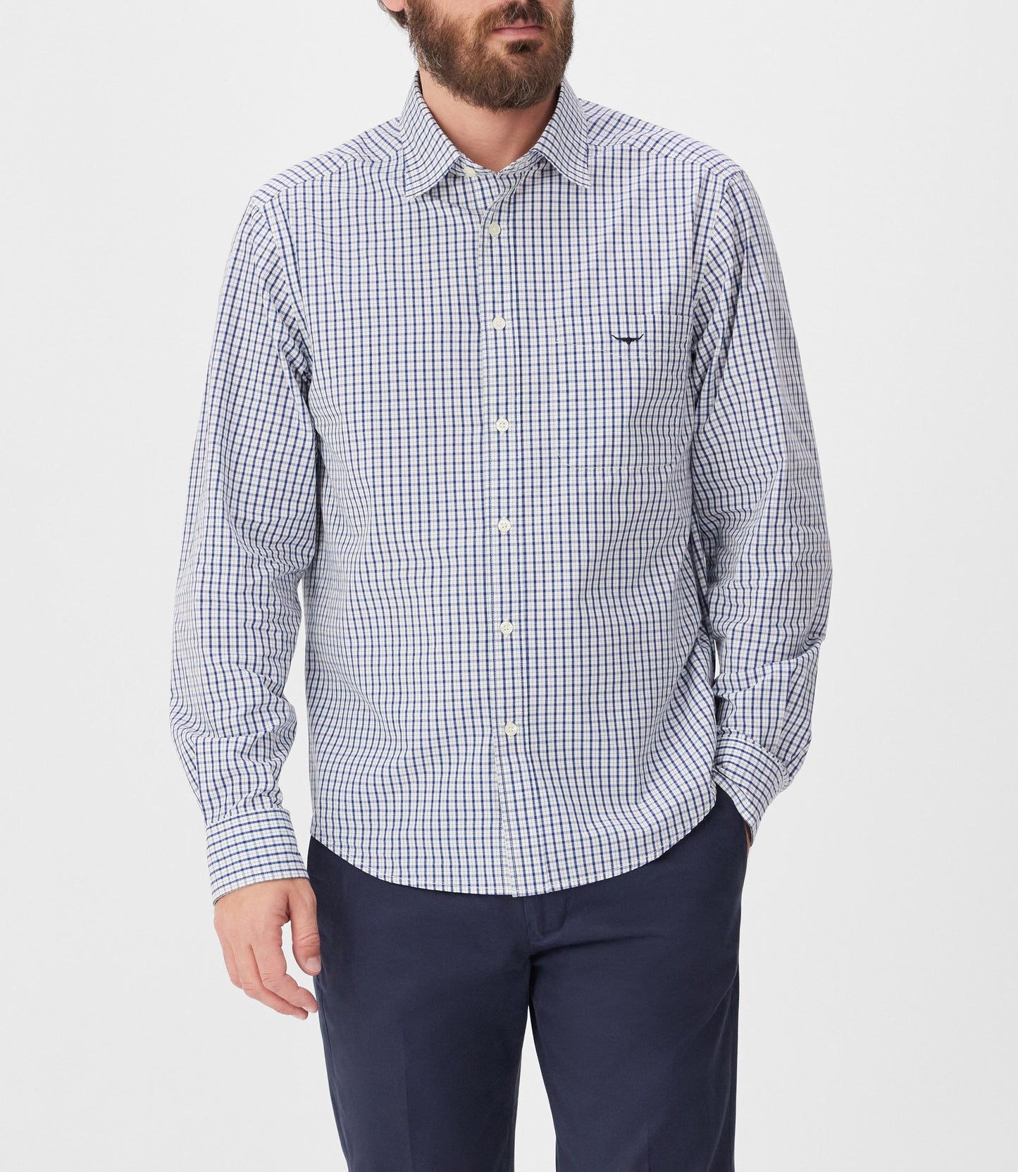 RM Williams S26 Augusta Classic Poplin Shirt - White Blue