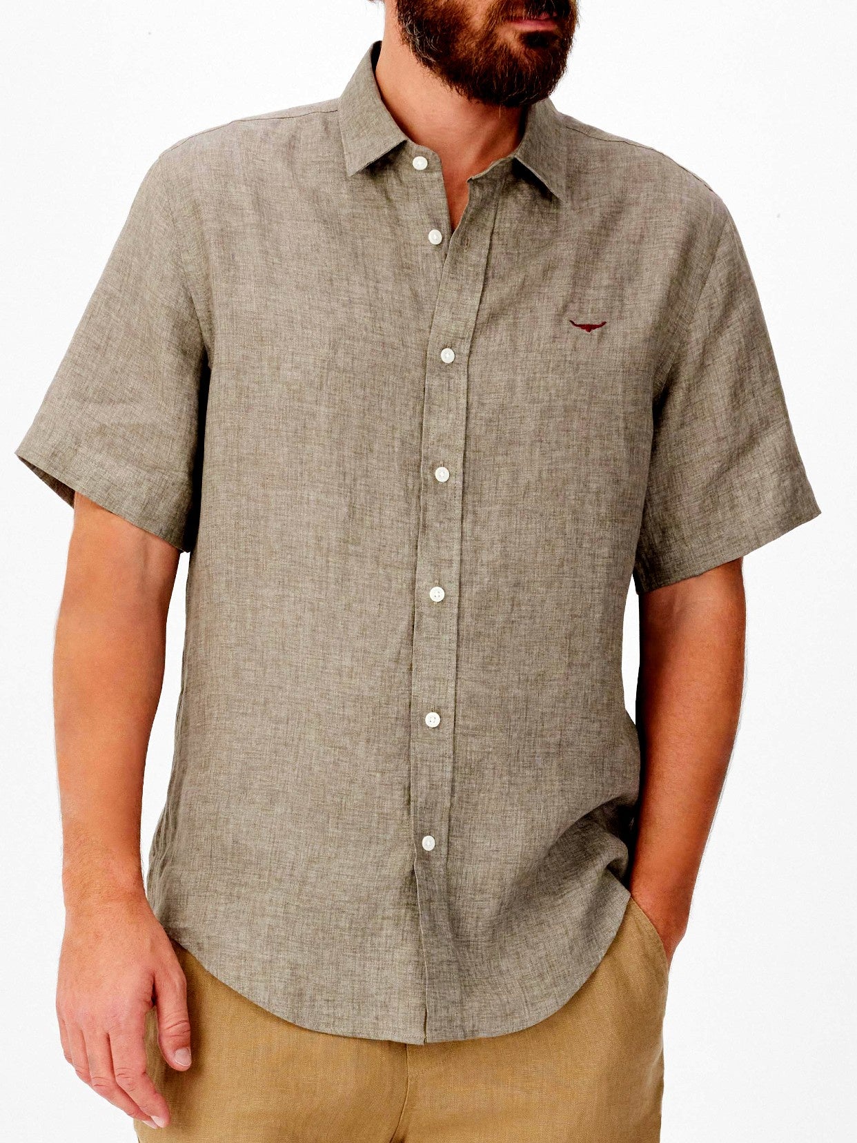 RM Williams S26 Newman Linen SS Shirt - Fatigue