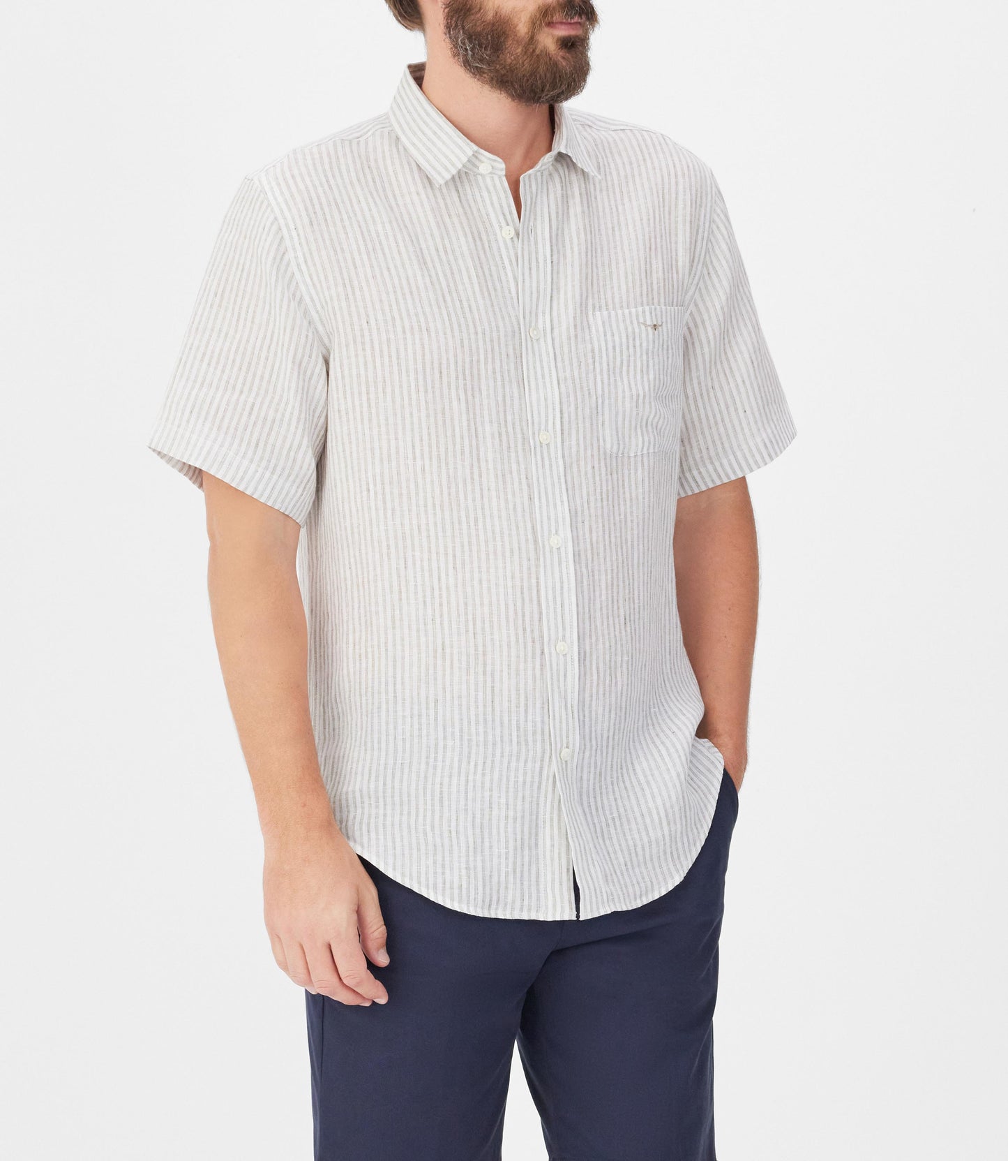 RM Williams S26 Charles Linen SS Shirt - White Green
