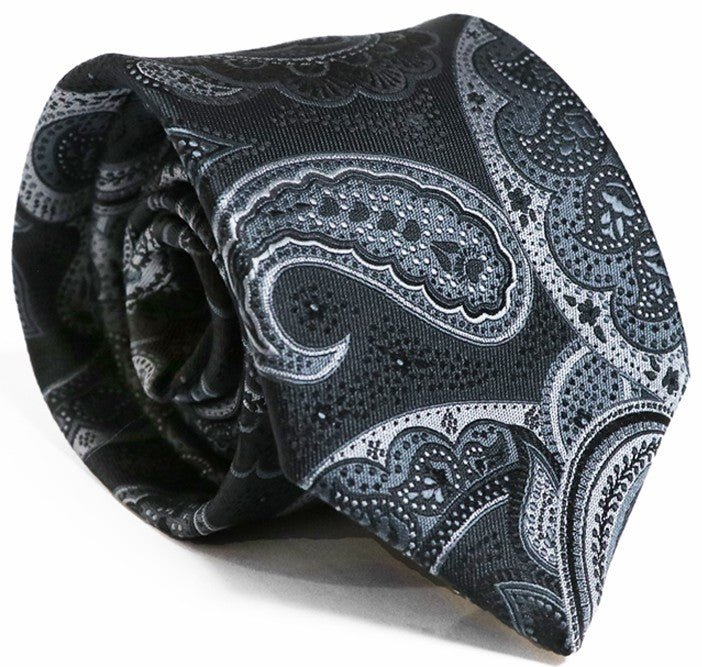 Fellini Luxe Paisley Tie - Thomson's Suits Ltd - Charcoal - - 37553
