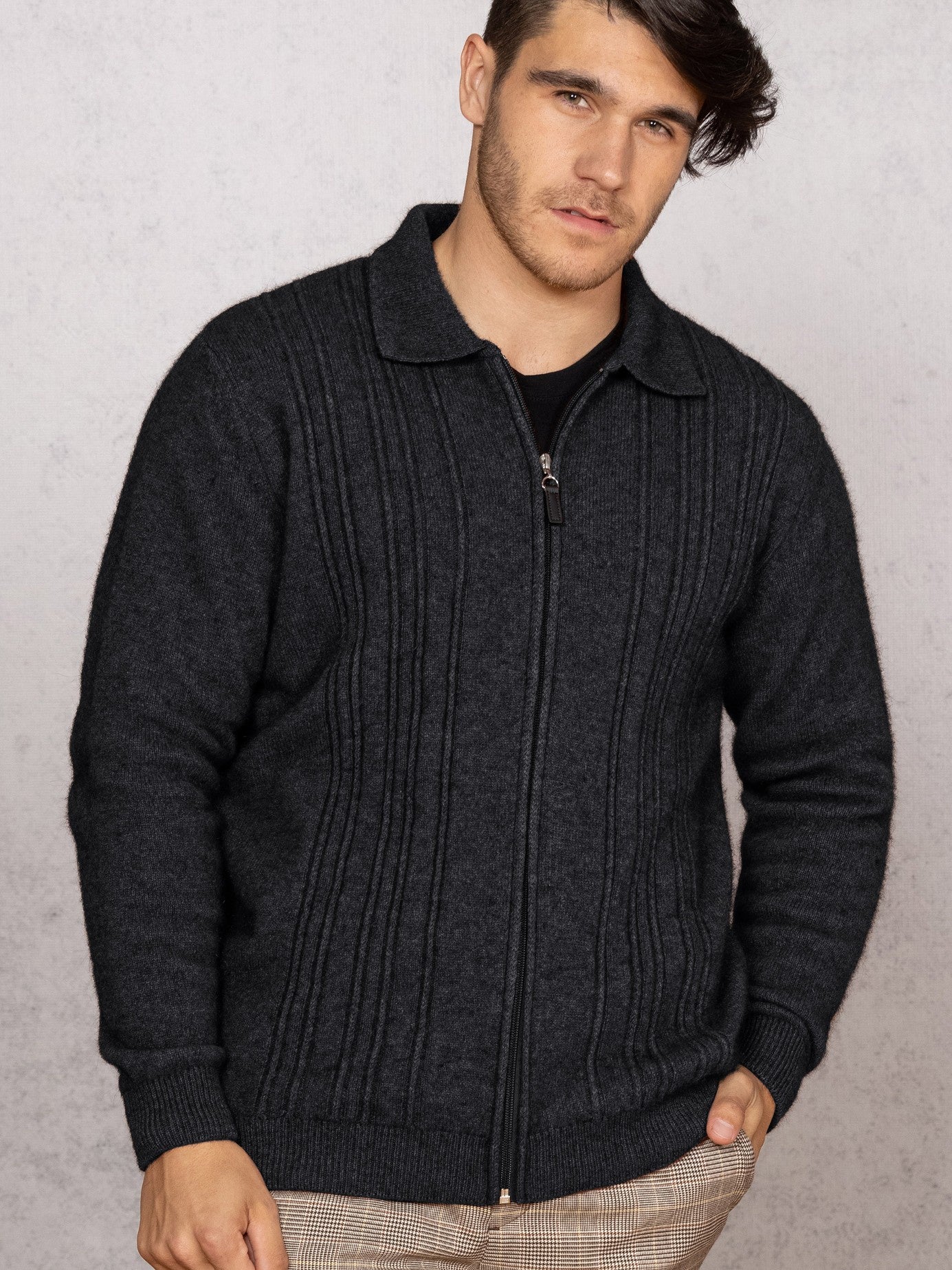 Noble Wilde W22 Zip Through Sweater - Thomson's Suits Ltd - Black - M - 62258