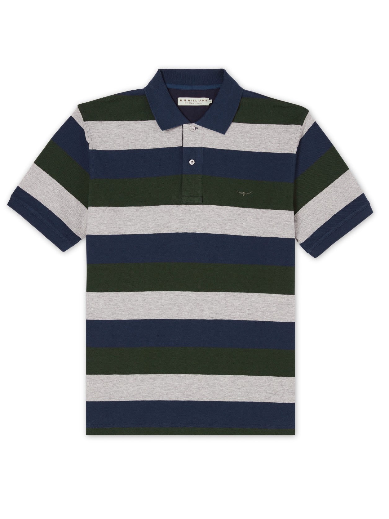 RMW W22 Pique Stripe Rod Polo - Thomson's Suits Ltd - GreenNavy - M - 61148