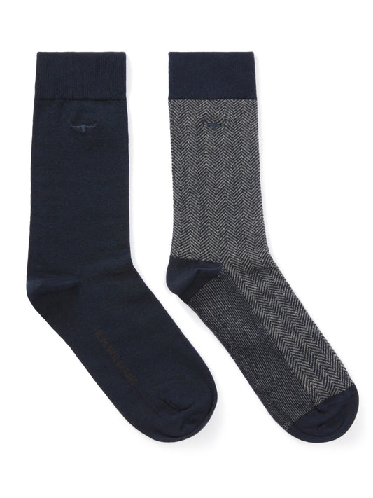 RM Williams S26 Nelson Herringbone Sock - Twin Pack