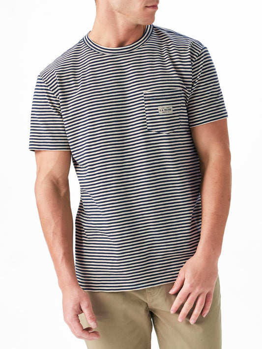 RM Williams S26 Stanley Stripe T Shirt - SandNavy