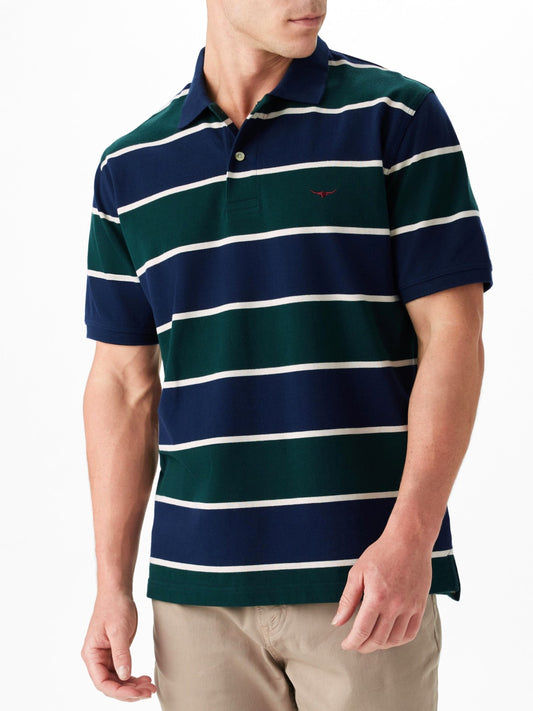 RM Williams S26 Bright Polo Shirt - Navy Green Cream