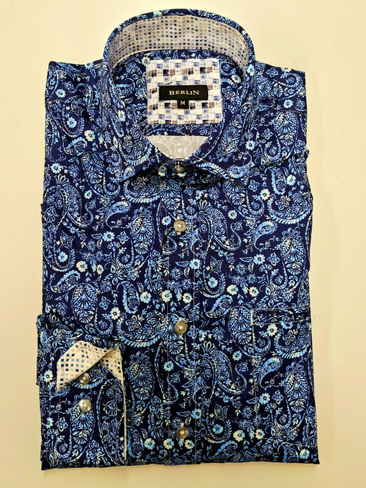 Berlin L544 Ringo Paisley Satin Print Shirt