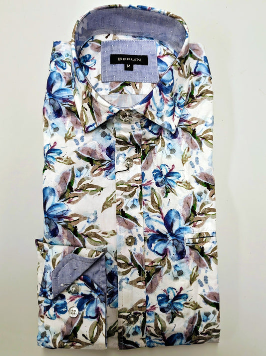 Berlin L551 Seville Floral Satin Print Shirt