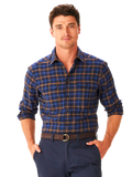 RM Williams W25 Regular Twill Check Shirt - Navy Brown
