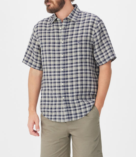 RM Williams S26 Toby Linen SS Shirt - Navy Sage White