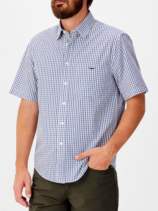RM Williams S26 Augusta Poplin SS Shirt - White Blue