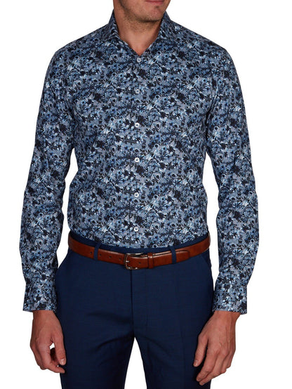Abelard Floral Toile Print Shirt - Thomson's Suits Ltd - Blue - 39 - 44433