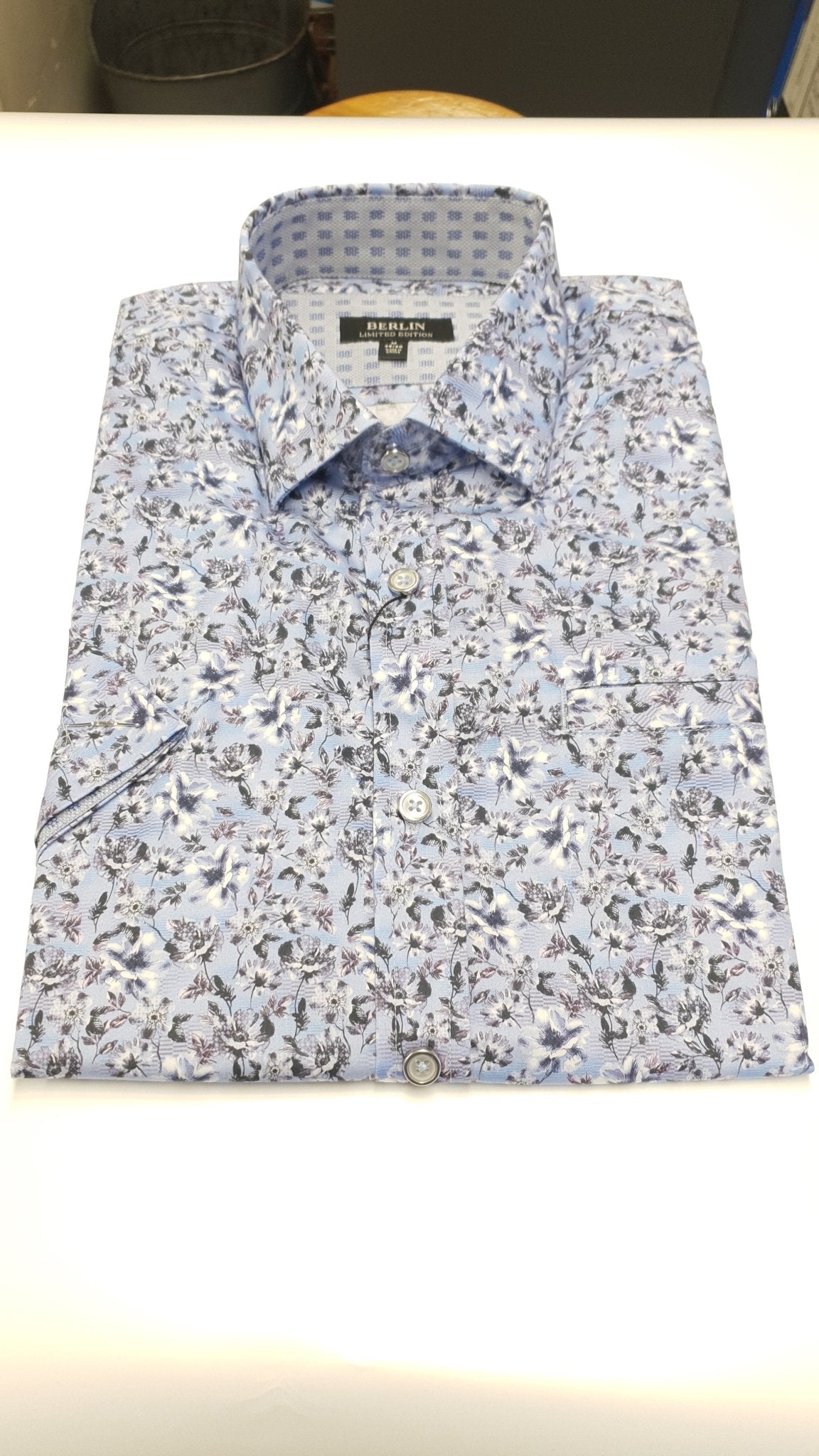 Berlin S22 Floral Shirt - Thomson's Suits Ltd - Blue - M - 64181
