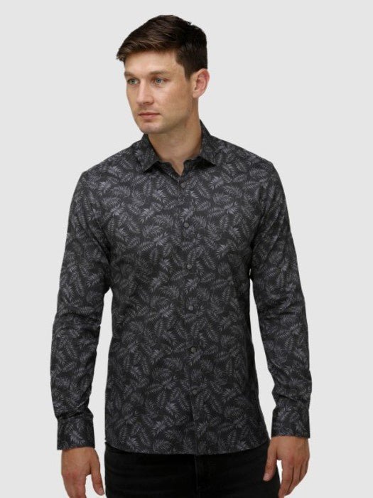 Brooksfield BFC1650 Leaf Print Shirt - Thomson's Suits Ltd - Black - 40 - 44399