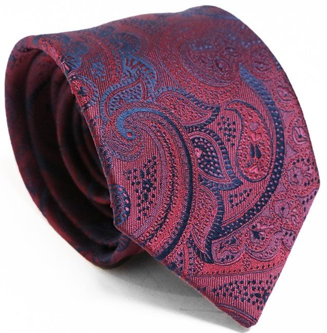 Fellini Luxe Paisley Tie - Thomson's Suits Ltd - Burgundy - - 37551