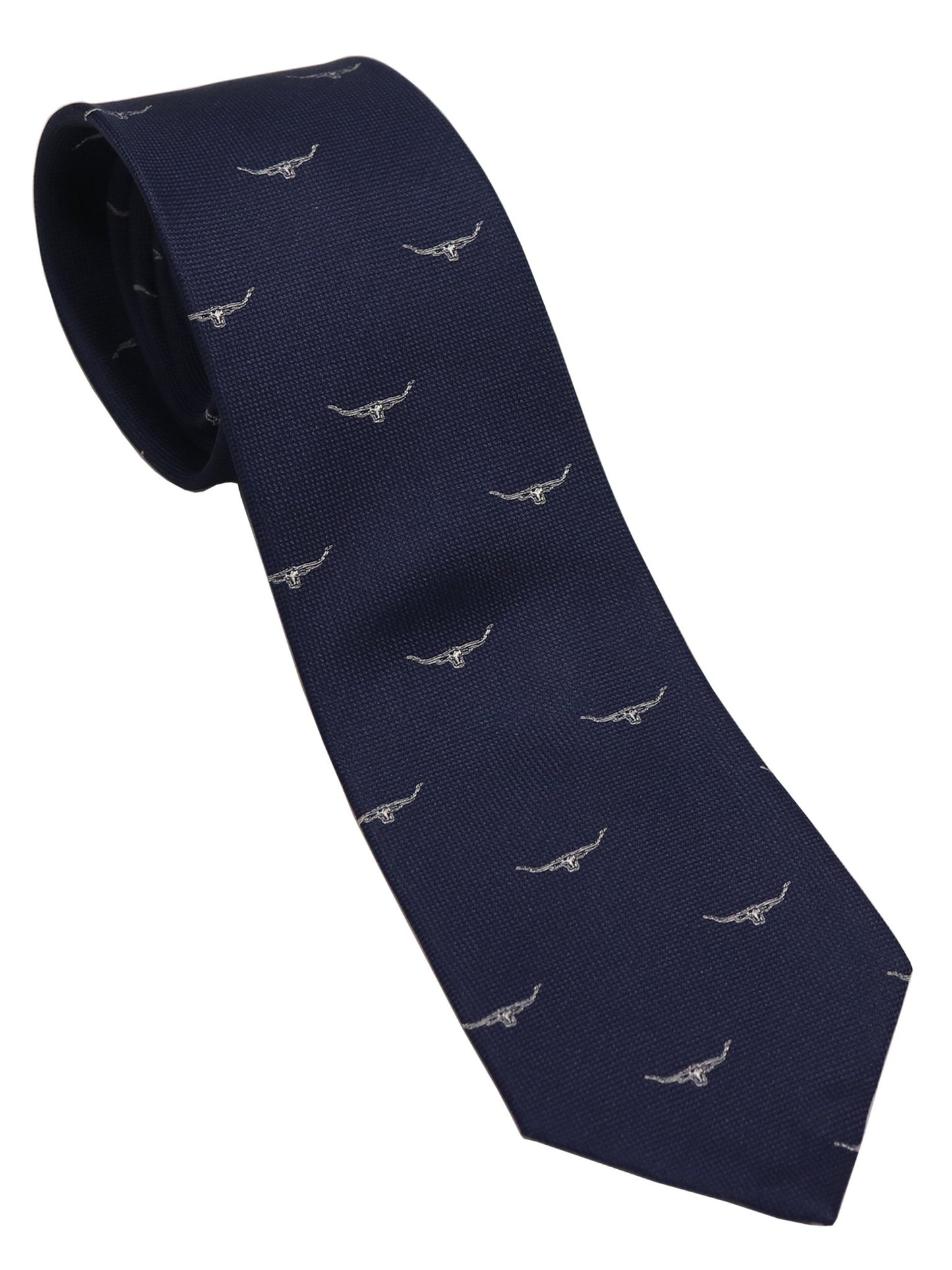 Longhorn Silk Tie - Thomson's Suits Ltd - Navy - - 42321