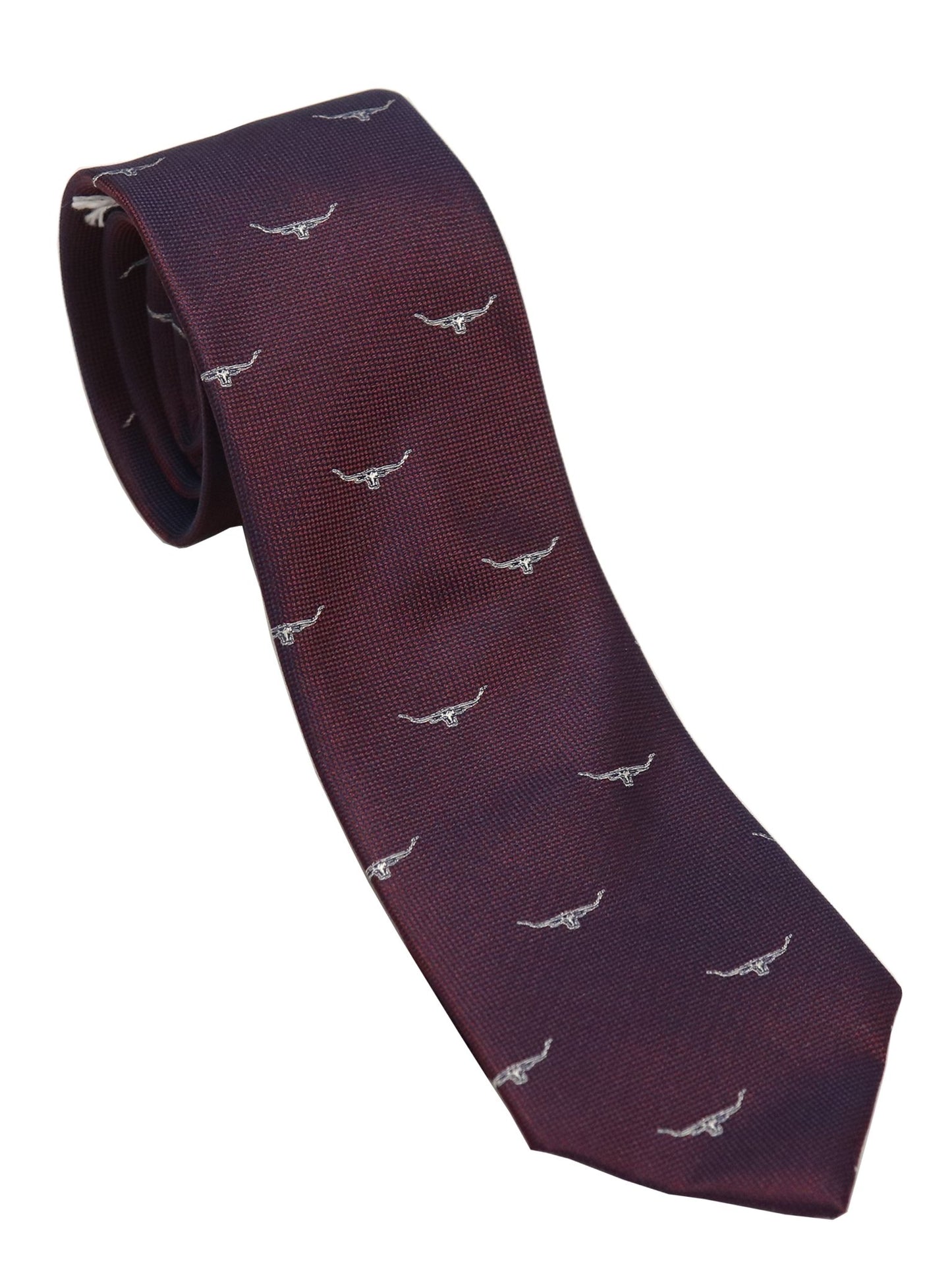 Longhorn Silk Tie - Thomson's Suits Ltd - Maroon - - 42320